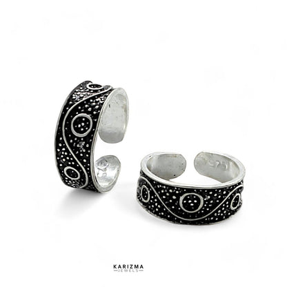 Indian Traditional 925 Sterling Silver women Oxidized foot toe rings band - Pair