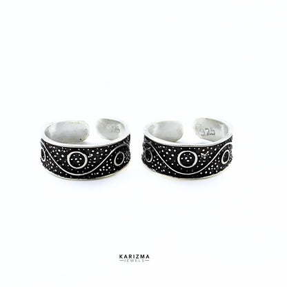 Indian Traditional 925 Sterling Silver women Oxidized foot toe rings band - Pair