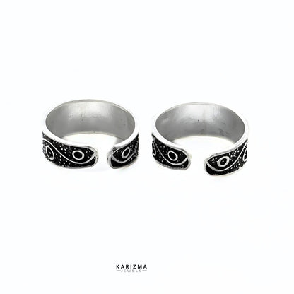 Indian Traditional 925 Sterling Silver women Oxidized foot toe rings band - Pair