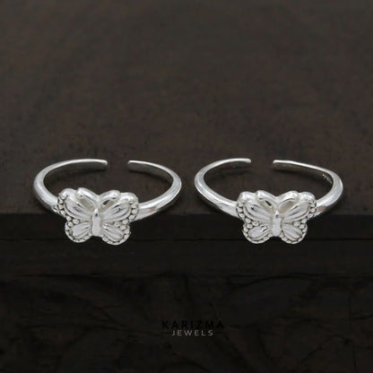 925 Real Sterling Silver women amazing Butterfly Toe Ring - Pair