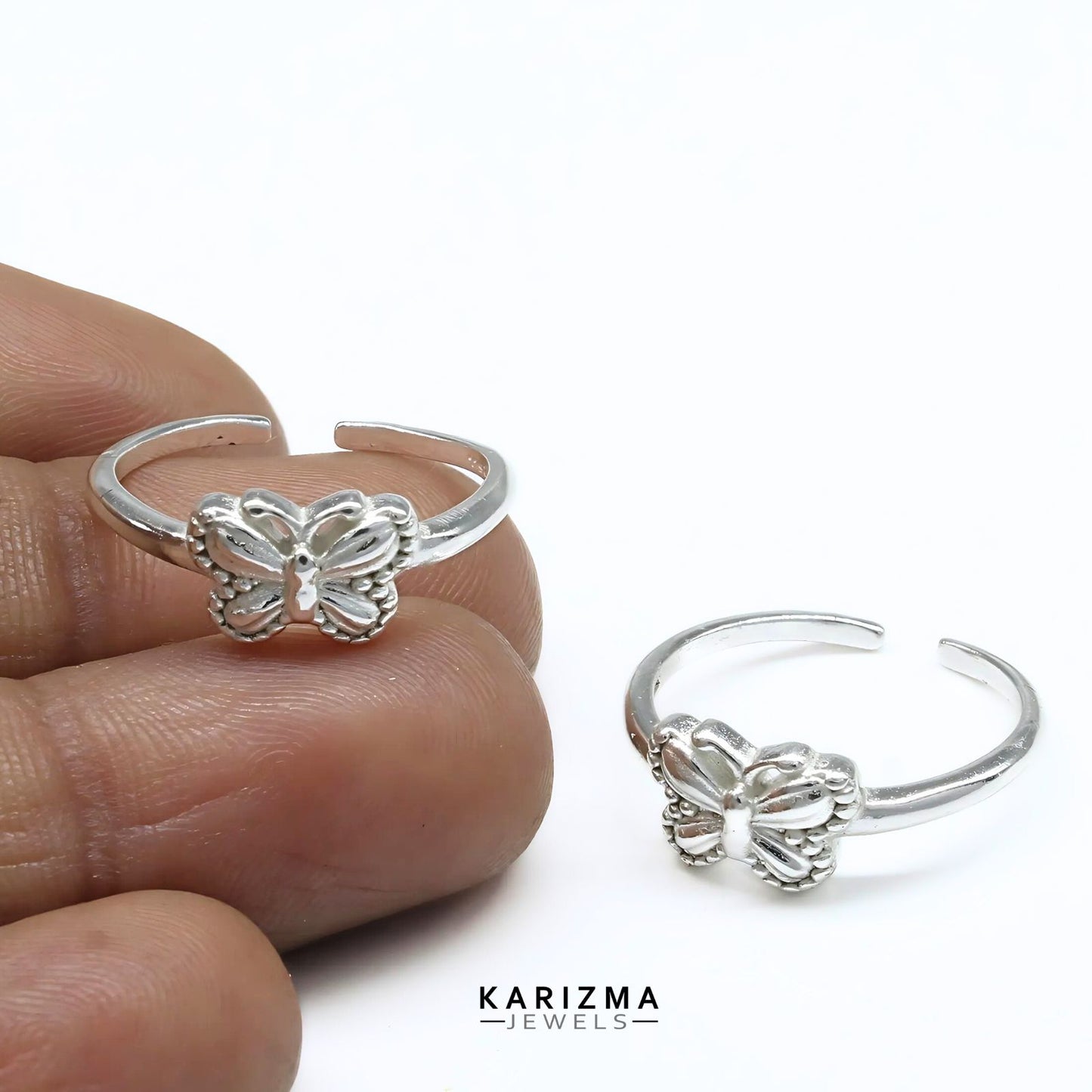 925 Real Sterling Silver women amazing Butterfly Toe Ring - Pair