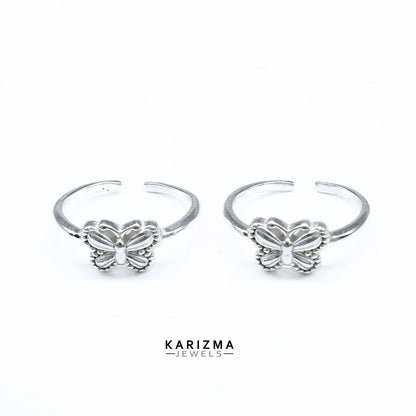 925 Real Sterling Silver women amazing Butterfly Toe Ring - Pair