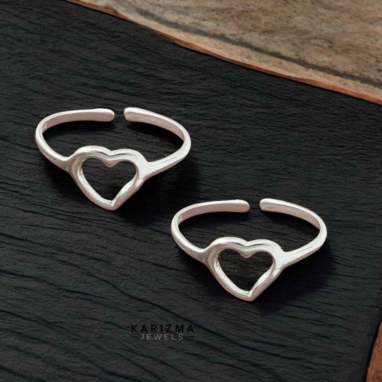 925 Real Sterling Silver women unique trendy Heart style Toe Ring  - Pair