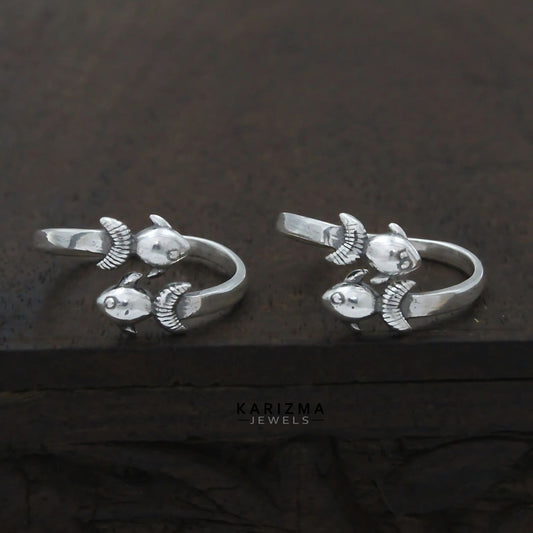 925 Real Sterling Silver women fish design Oxidized Excellent Toe Ring - Pair