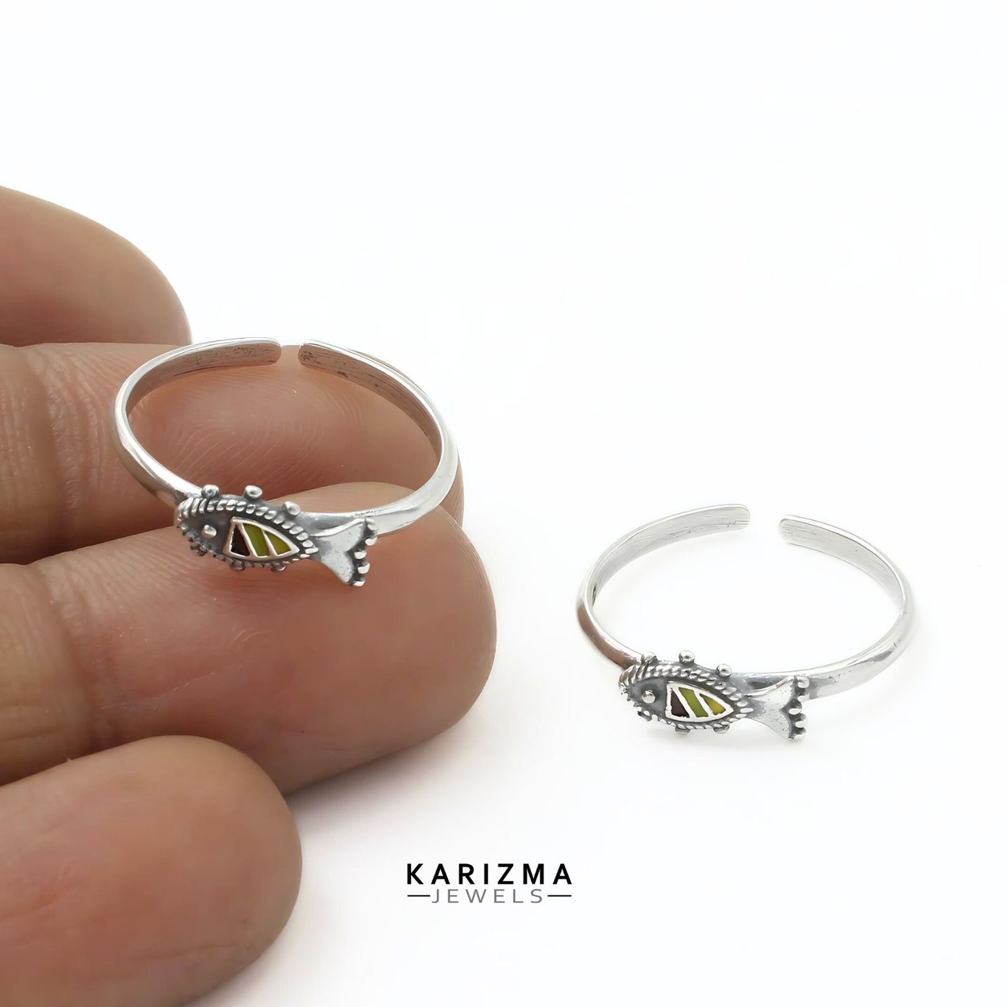 925 Real Sterling Silver women Oxidized fish Toe Ring - Pair