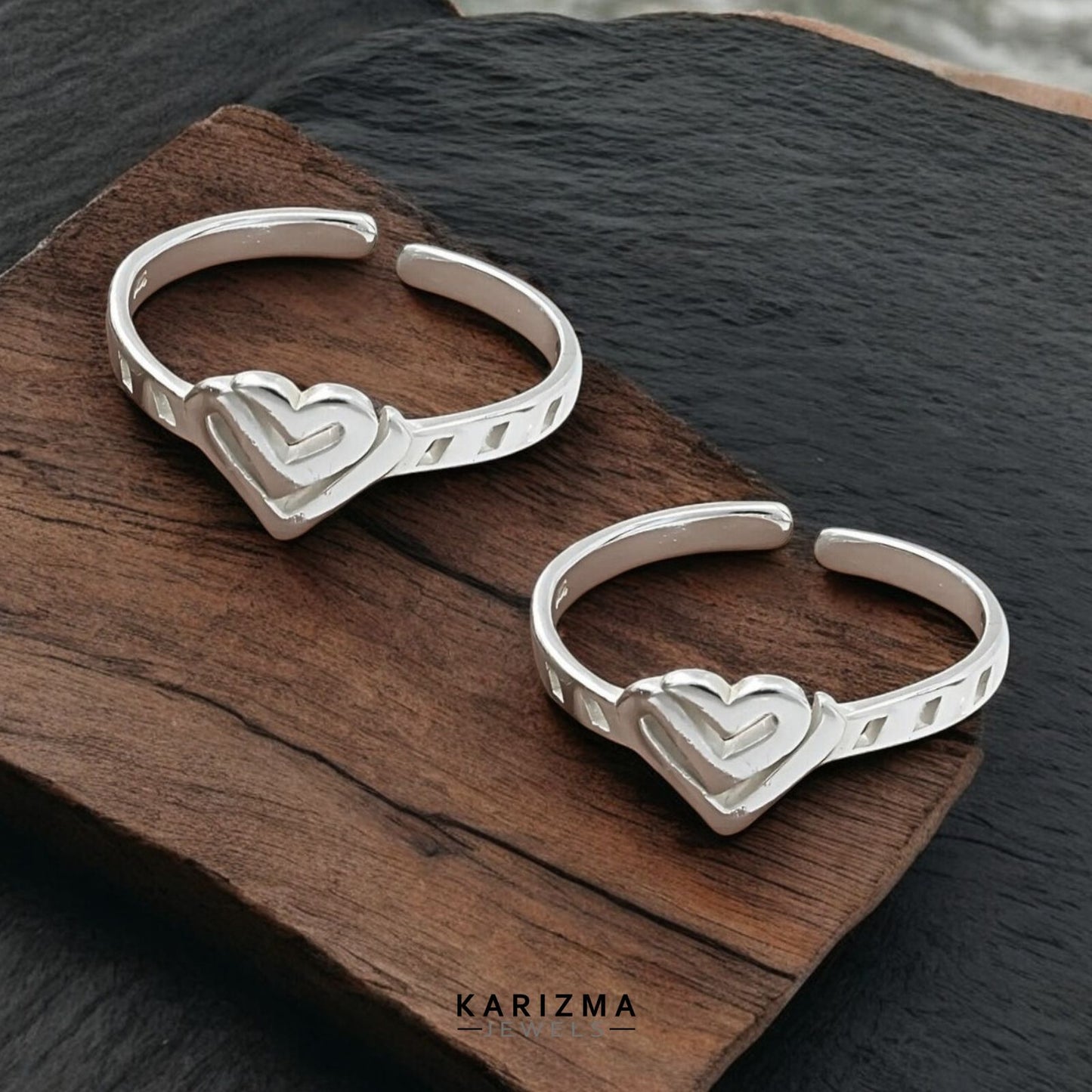 925 Real Sterling Silver Heart Design Toe Ring For Women - Pair