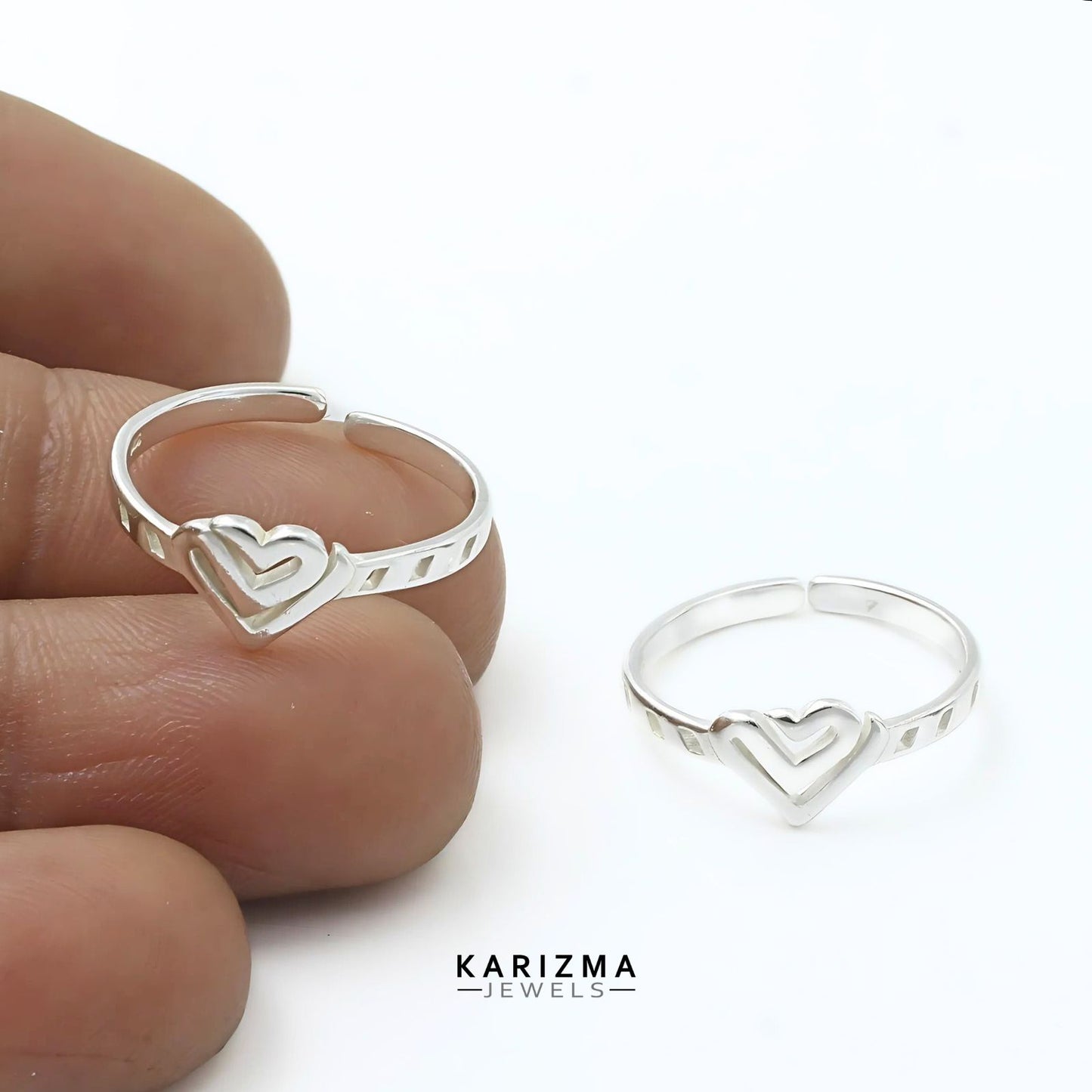 925 Real Sterling Silver Heart Design Toe Ring For Women - Pair