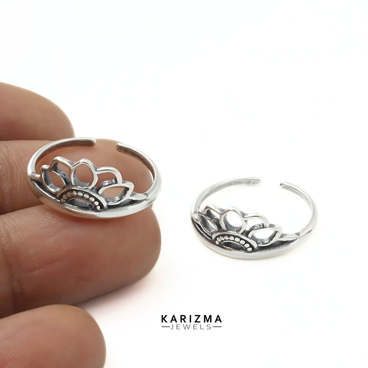 925 Real Sterling Silver women Excellent Flower Oxidized Toe Ring - Pair