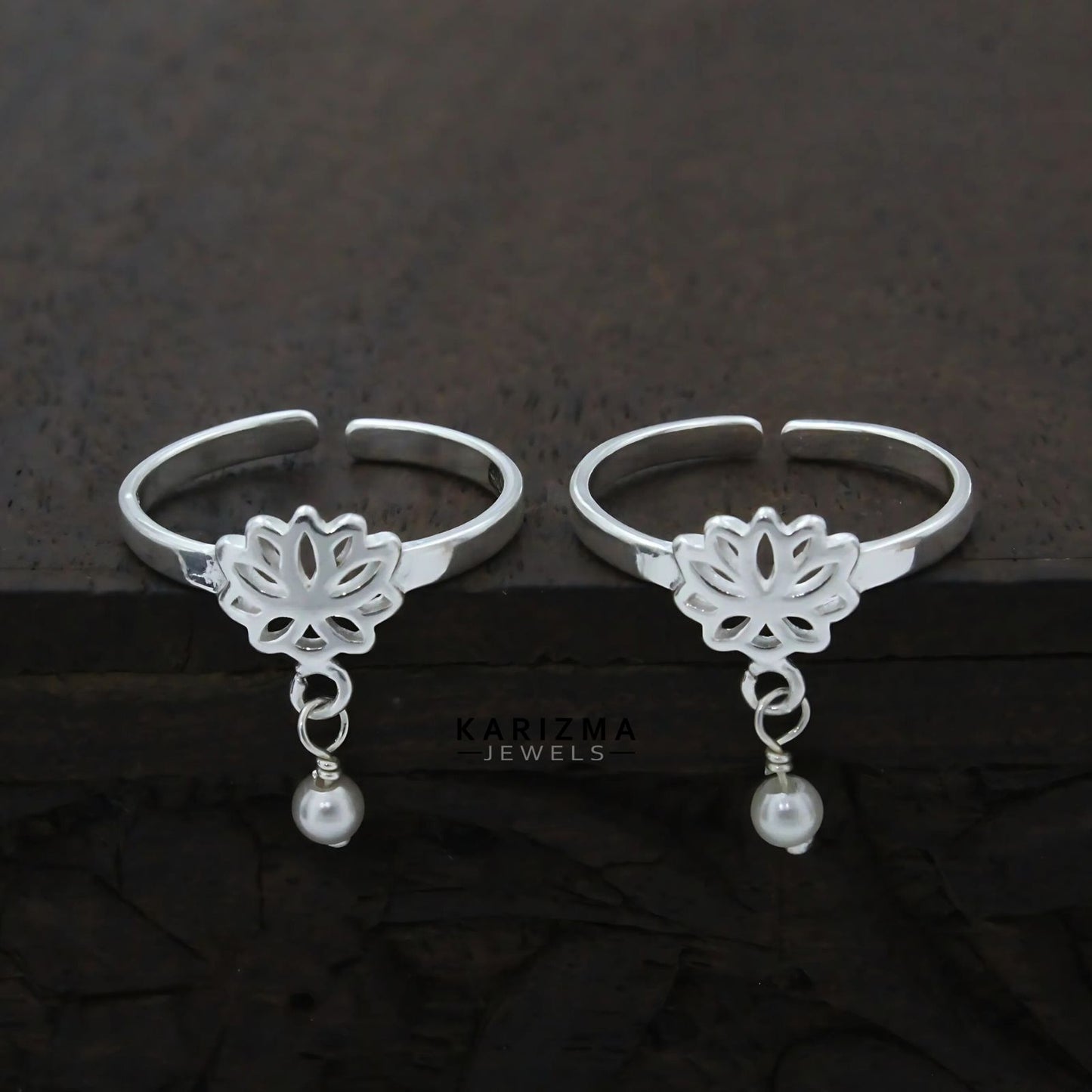 925 Real Sterling Silver women adjustable Lotus Toe Ring - Pair