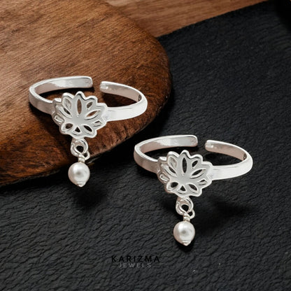 925 Real Sterling Silver women adjustable Lotus Toe Ring - Pair