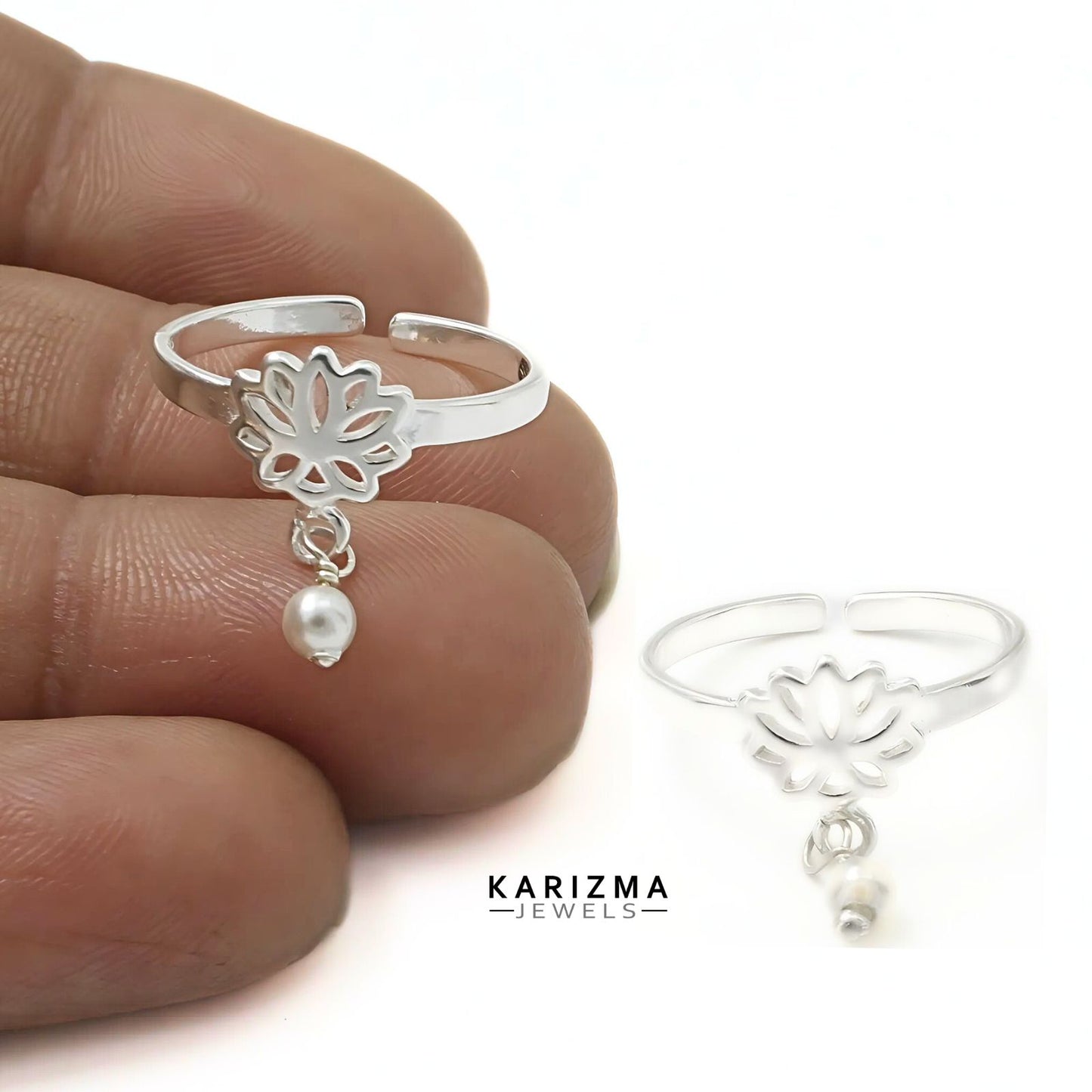 925 Real Sterling Silver women adjustable Lotus Toe Ring - Pair