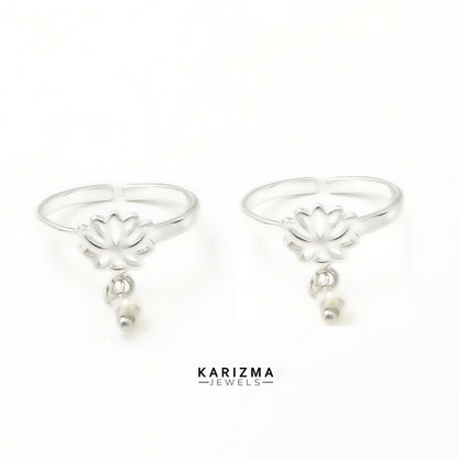 925 Real Sterling Silver women adjustable Lotus Toe Ring - Pair