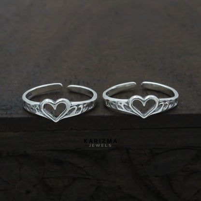 925 Real Sterling Silver women Oxidized heart design Toe Ring - Pair