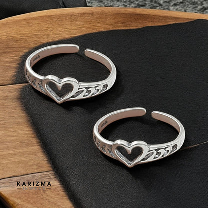 925 Real Sterling Silver women Oxidized heart design Toe Ring - Pair