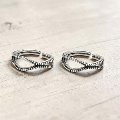 Latest design 925 Real Silver Women Oxidized wave-inspired Toe Ring - Pair