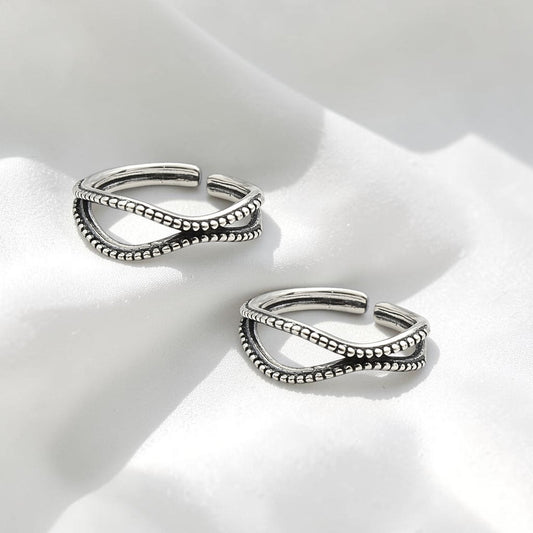 Latest design 925 Real Silver Women Oxidized wave-inspired Toe Ring - Pair