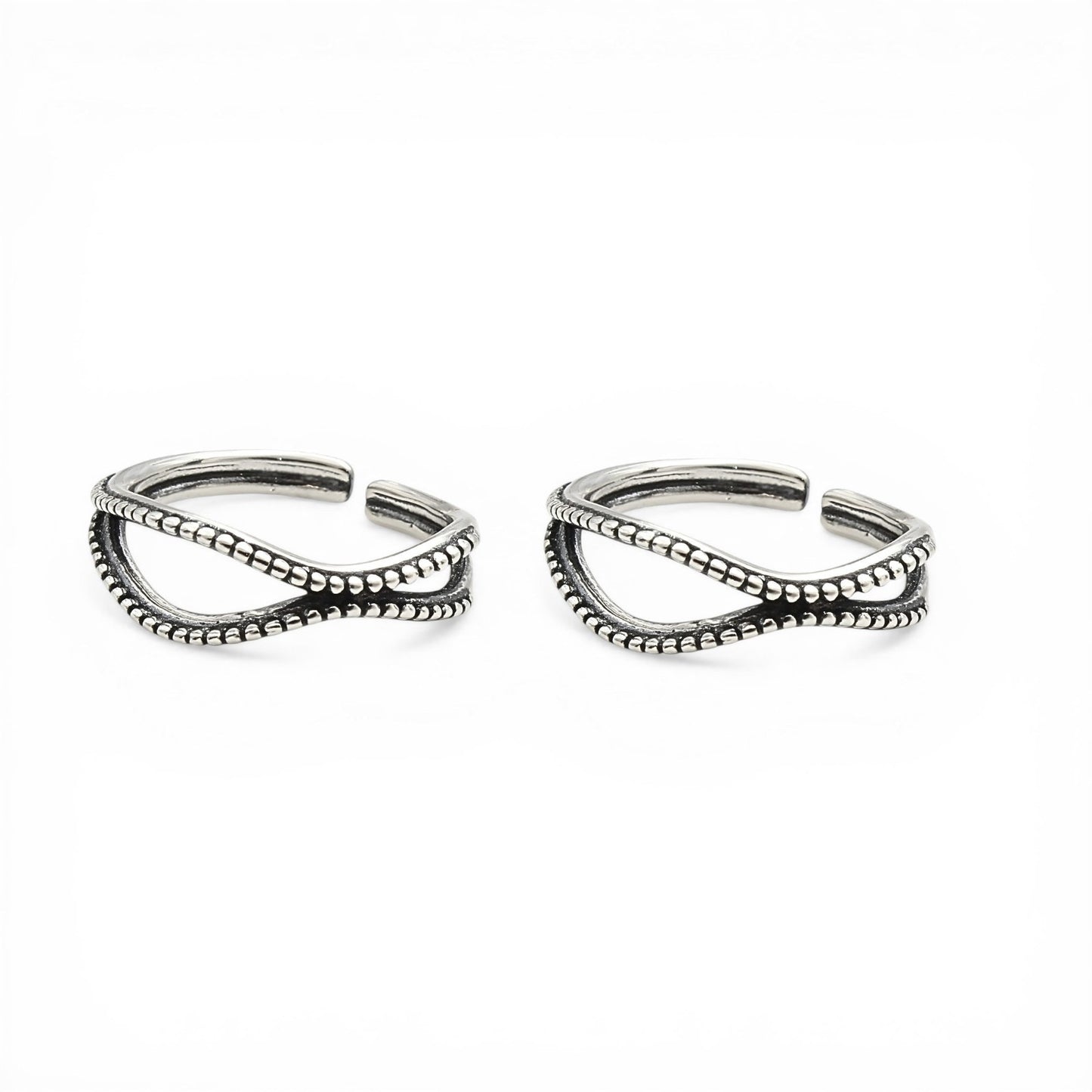 Latest design 925 Real Silver Women Oxidized wave-inspired Toe Ring - Pair