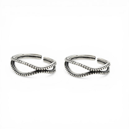 Latest design 925 Real Silver Women Oxidized wave-inspired Toe Ring - Pair
