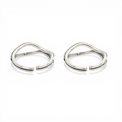 Latest design 925 Real Silver Women Oxidized wave-inspired Toe Ring - Pair