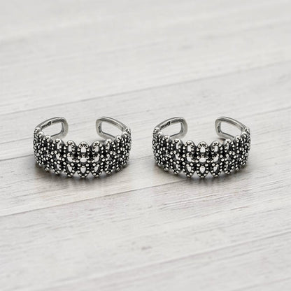 Boho Style 925 Real Silver Women Oxidized Toe Ring - Pair