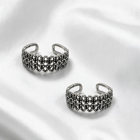 Boho Style 925 Real Silver Women Oxidized Toe Ring - Pair