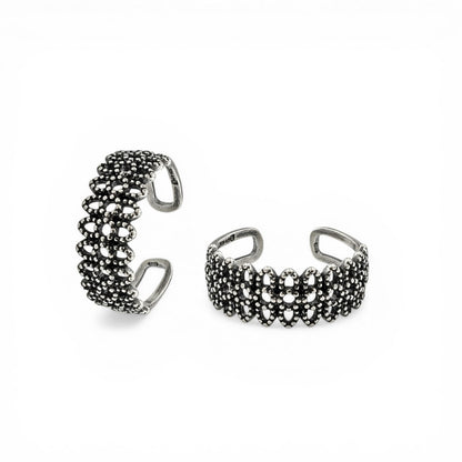 Boho Style 925 Real Silver Women Oxidized Toe Ring - Pair