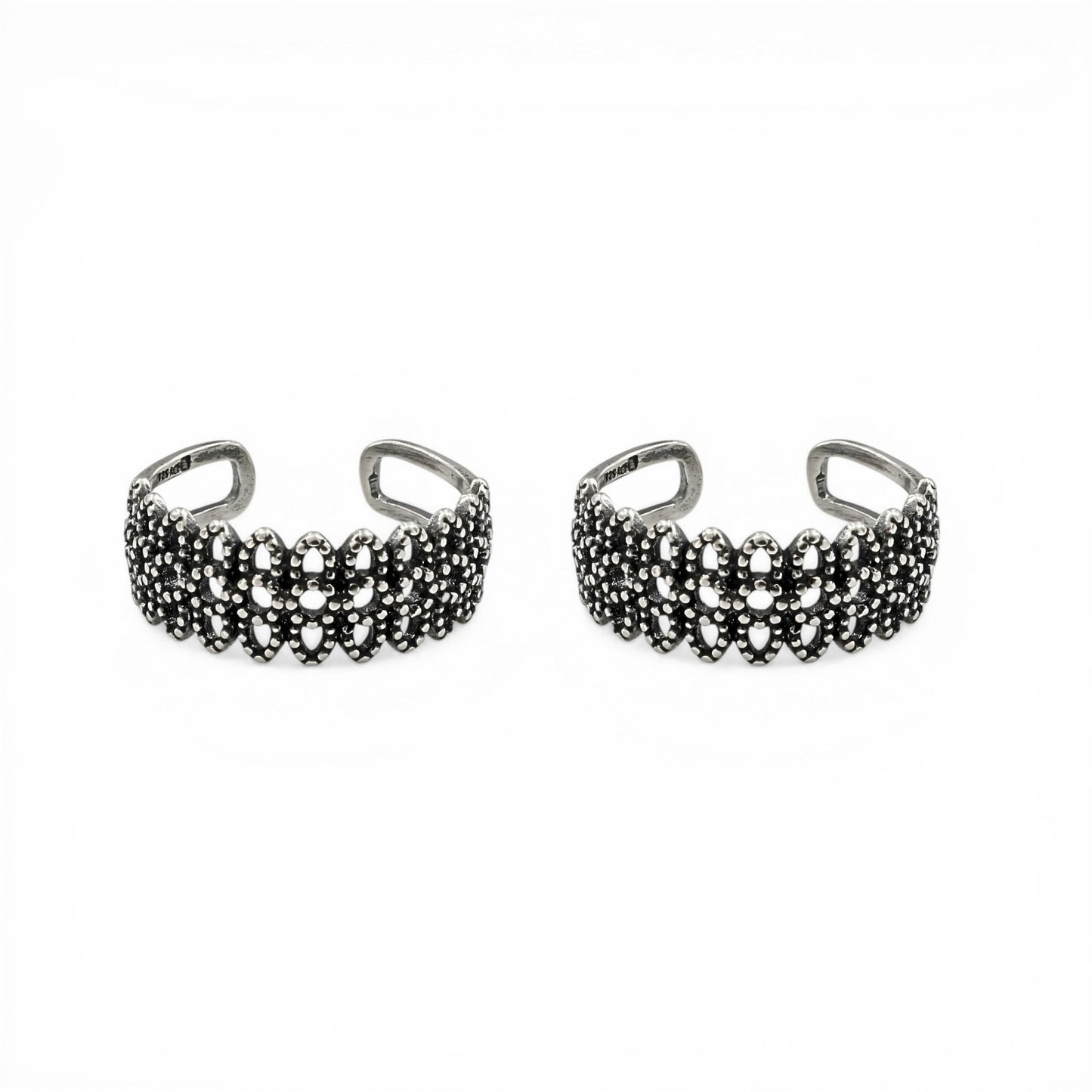 Boho Style 925 Real Silver Women Oxidized Toe Ring - Pair