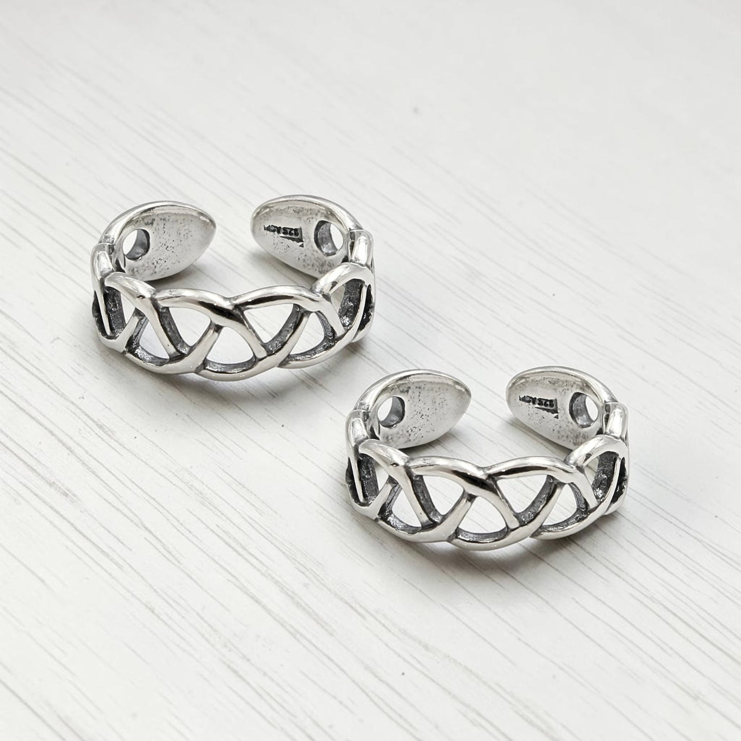 Boho wear 925 Real Silver Women Celtic Weave Oxidized Toe Ring - Pair