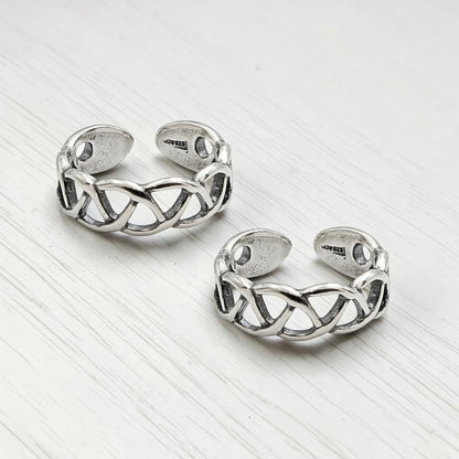 Boho wear 925 Real Silver Women Celtic Weave Oxidized Toe Ring - Pair