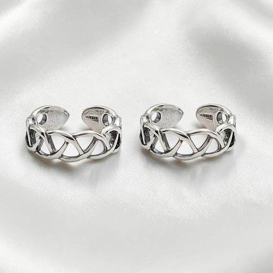Boho wear 925 Real Silver Women Celtic Weave Oxidized Toe Ring - Pair