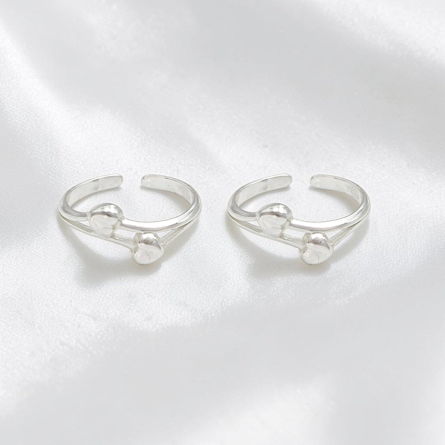 Elegance 925 Real Silver Women Double Heart Motif Toe Ring - Pair