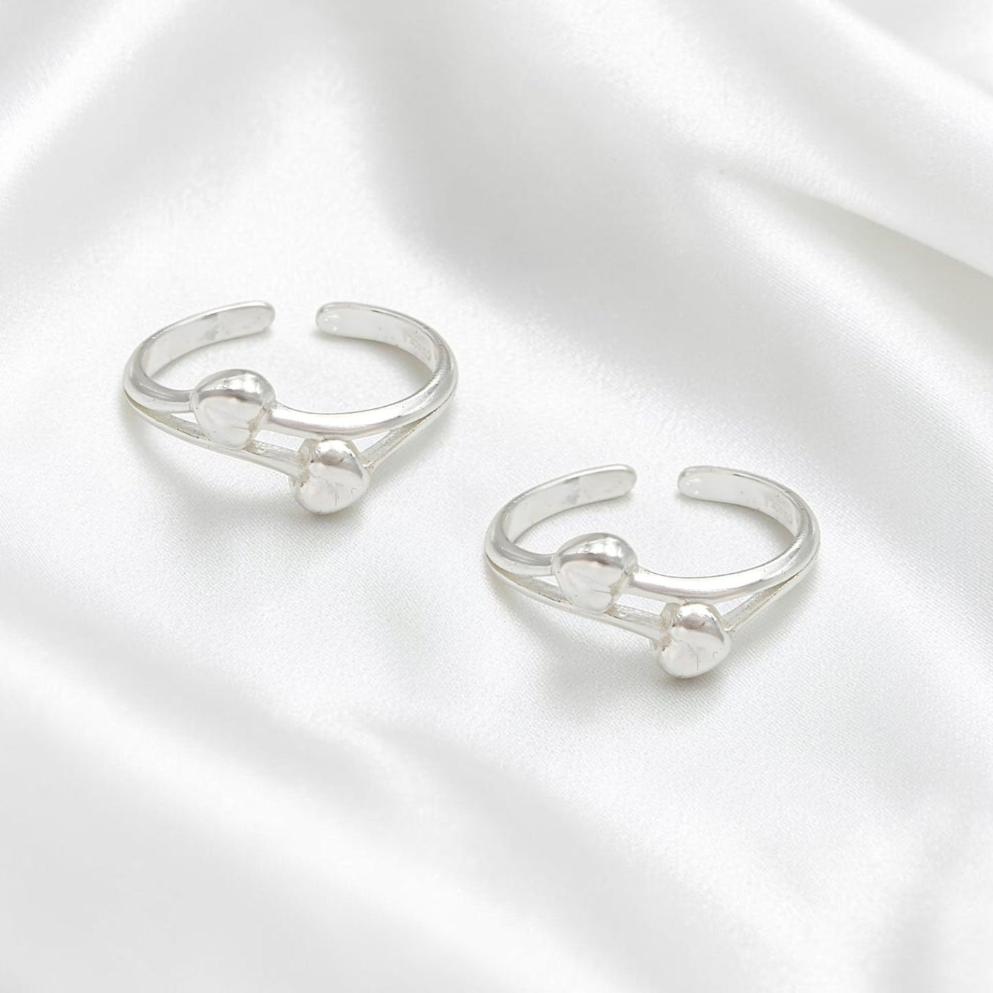 Elegance 925 Real Silver Women Double Heart Motif Toe Ring - Pair
