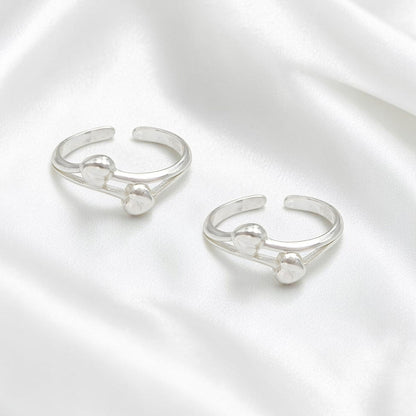 Elegance 925 Real Silver Women Double Heart Motif Toe Ring - Pair