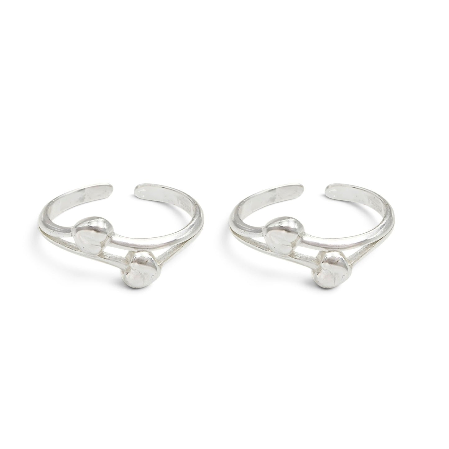 Elegance 925 Real Silver Women Double Heart Motif Toe Ring - Pair