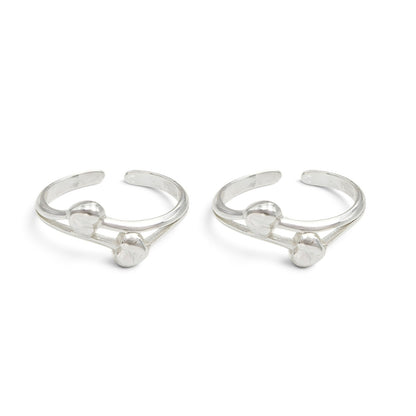 Elegance 925 Real Silver Women Double Heart Motif Toe Ring - Pair