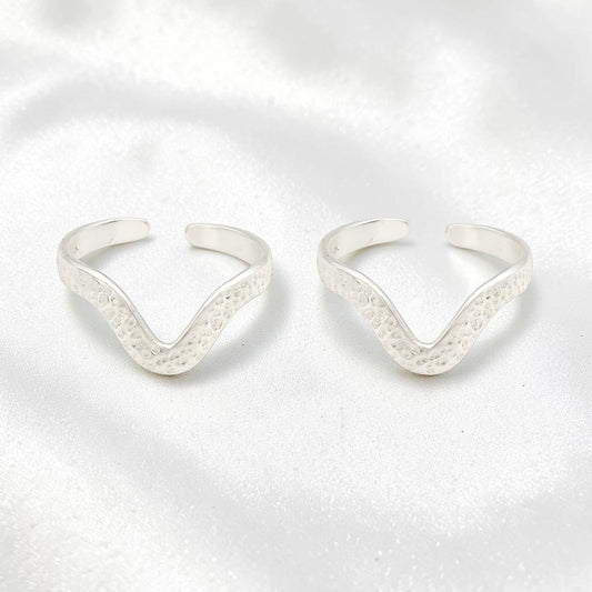 925 Real Sterling Silver women V shape Chevron Toe Ring - Pair