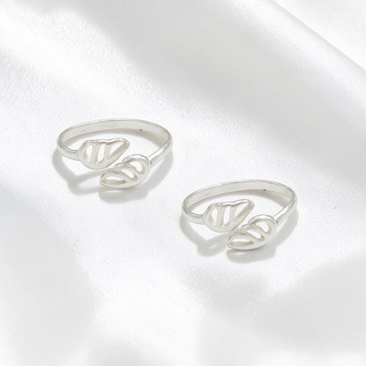 Authentic 925 Real Silver Women Leaf Adjustable Toe Ring - Pair