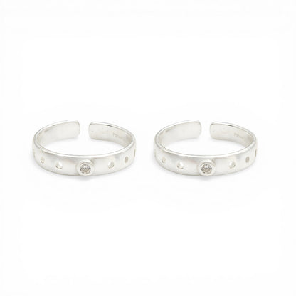925 Real Silver Women daily wear and gifting White CZ Toe Ring - Pair