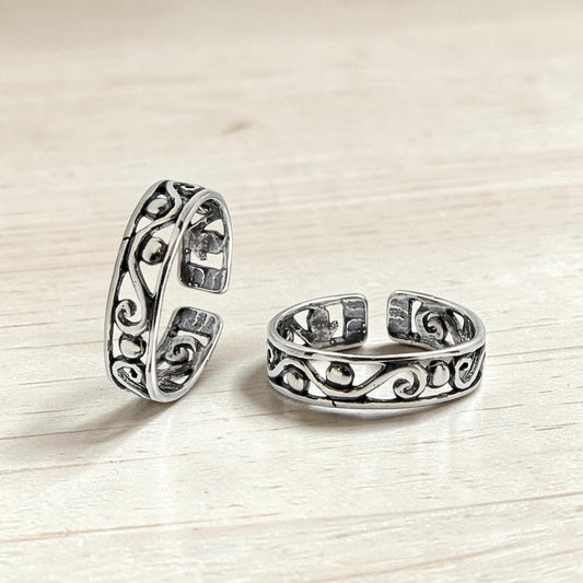 Wind Filigree 925 Real Silver Women Oxidized Toe Ring - Pair