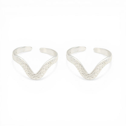 925 Real Sterling Silver women V shape Chevron Toe Ring - Pair
