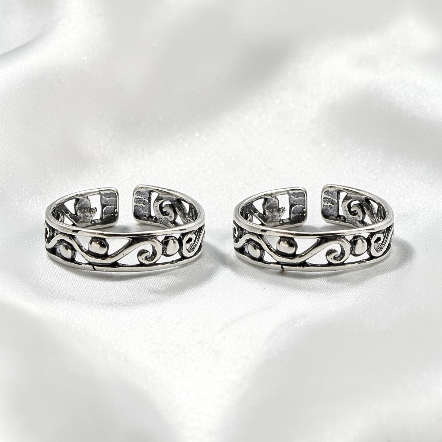 Wind Filigree 925 Real Silver Women Oxidized Toe Ring - Pair