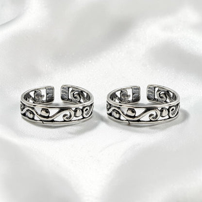 Wind Filigree 925 Real Silver Women Oxidized Toe Ring - Pair