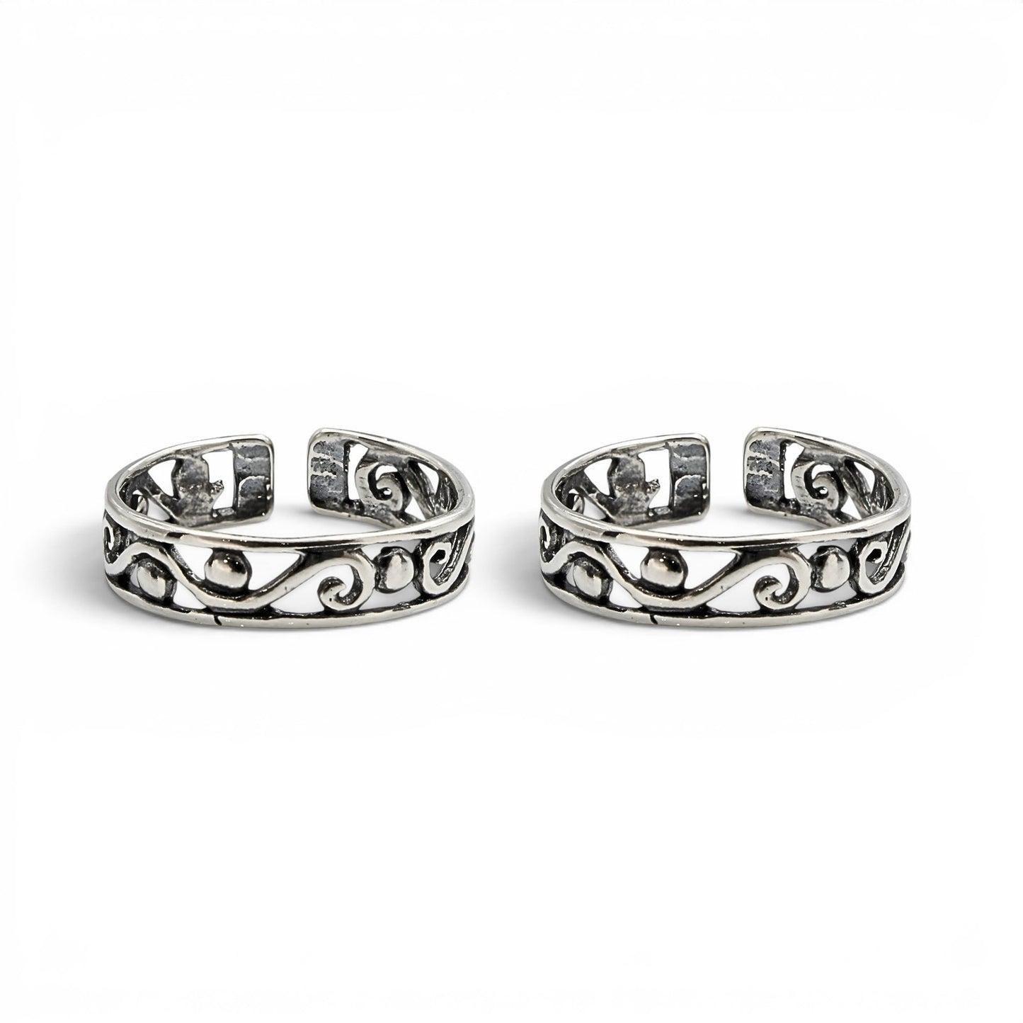 Wind Filigree 925 Real Silver Women Oxidized Toe Ring - Pair
