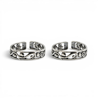 Wind Filigree 925 Real Silver Women Oxidized Toe Ring - Pair
