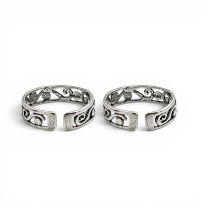Wind Filigree 925 Real Silver Women Oxidized Toe Ring - Pair