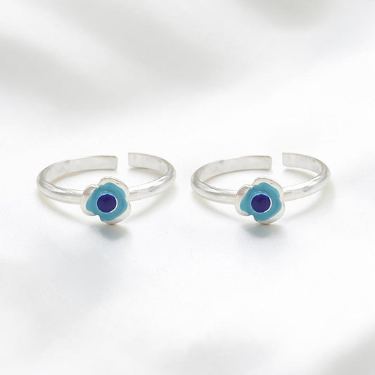 925 Real Silver Women Flower design Toe Ring - Pair