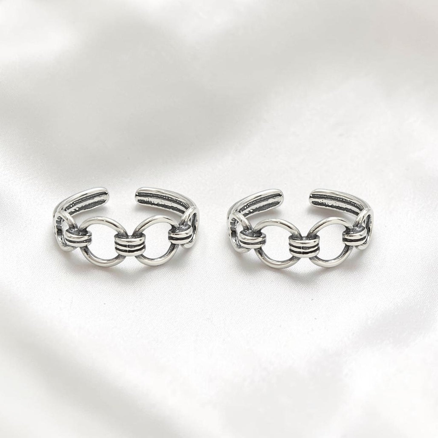 Beach wear 925 Real Silver Women Oxidized Link Design Toe Ring - Pair
