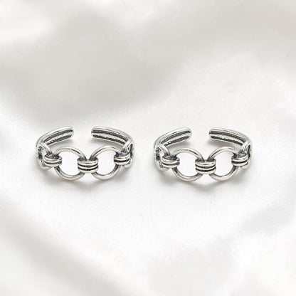 Beach wear 925 Real Silver Women Oxidized Link Design Toe Ring - Pair