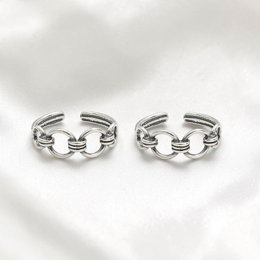 Beach wear 925 Real Silver Women Oxidized Link Design Toe Ring - Pair