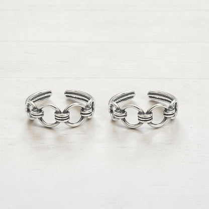 Beach wear 925 Real Silver Women Oxidized Link Design Toe Ring - Pair